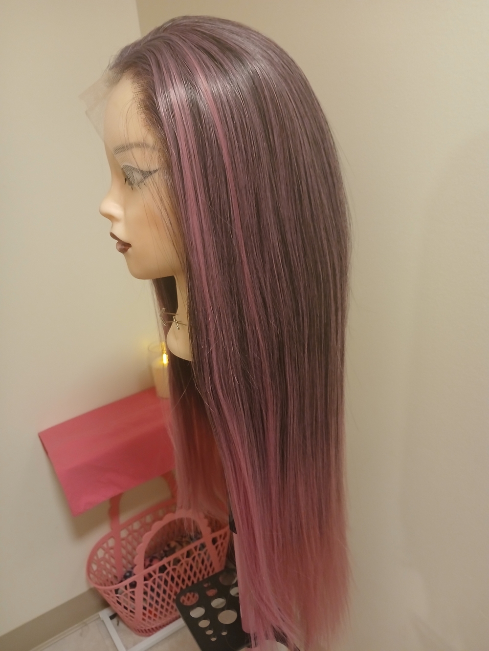 Ashy Lavender Pink Straight Hf Lace Front Wig  - Unbranded